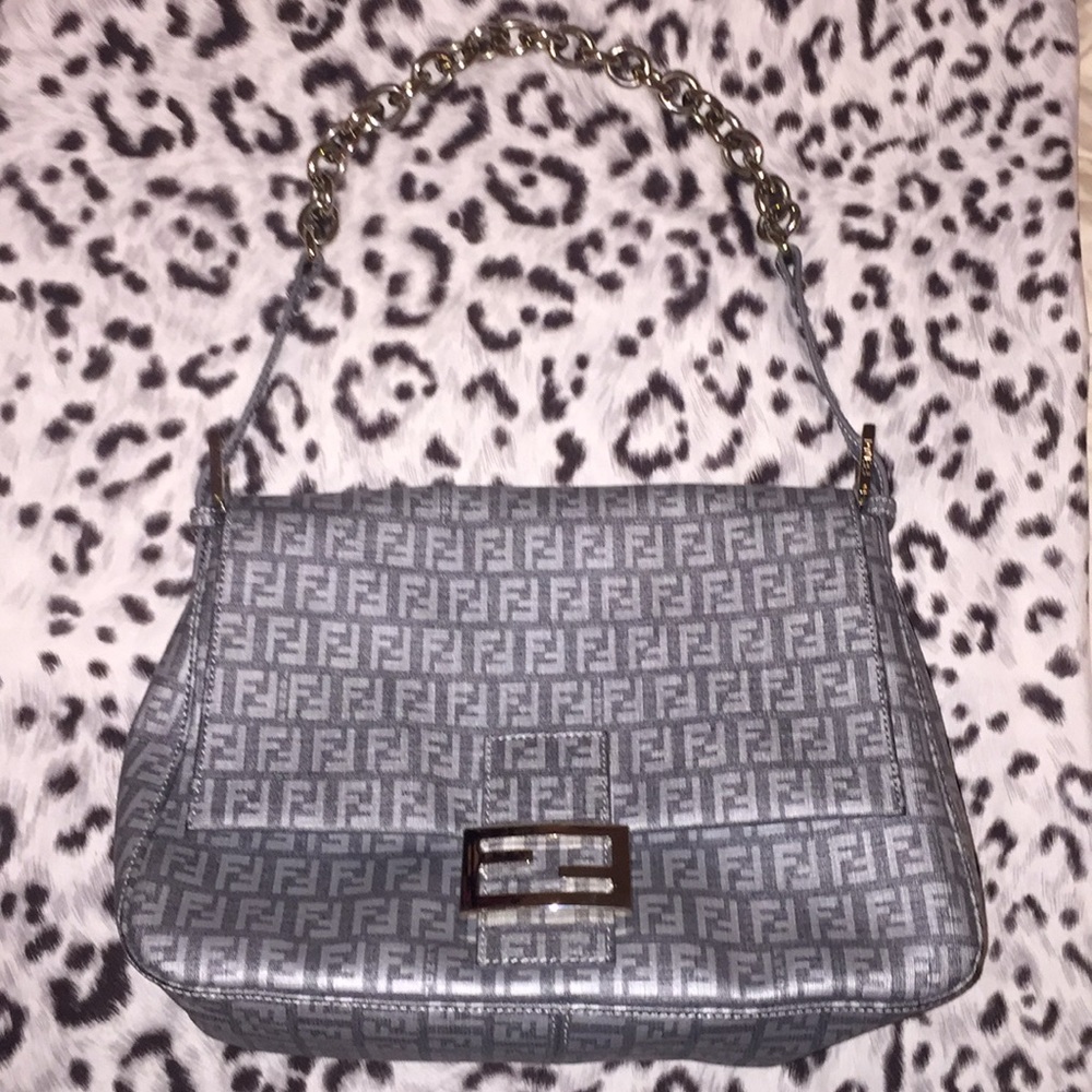 Fendi Grey/Silver Zucchino Canvas Mama Forever Bag